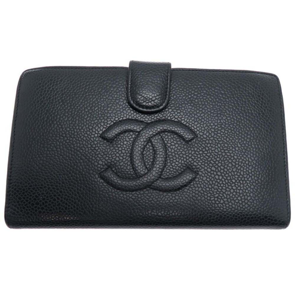 CHANEL Authentic Black Caviar Leather Wallet